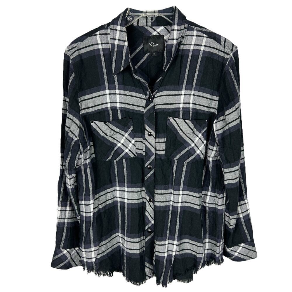 Rails Hunter Check Raw Hem Long Sleeve Button Down Flannel Shirt M